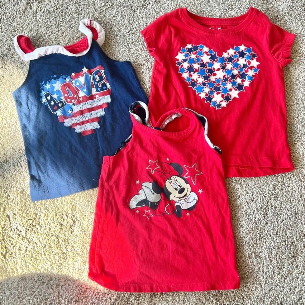 Toddler 18m (18 Months) Girl’s 4th Of July Clothes Top Bundle Set, Disney